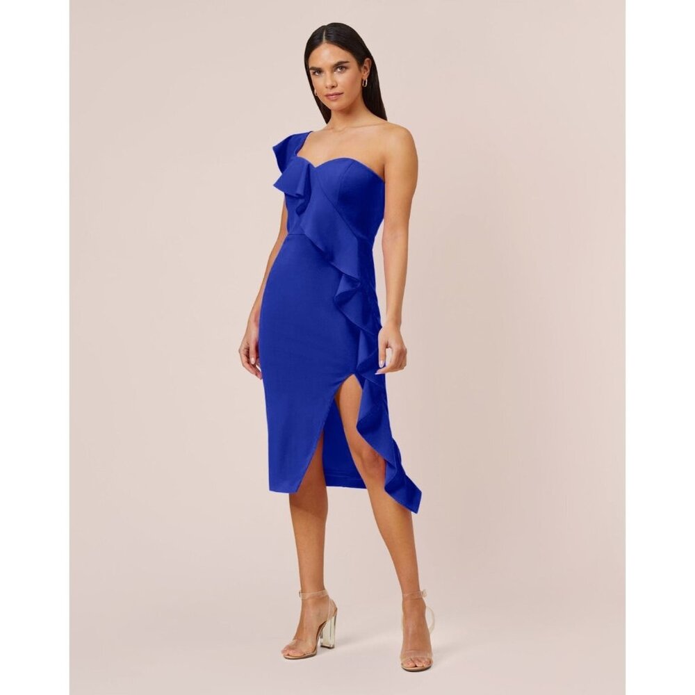 Adrianna Papell Blue Ruffle Midi Dress